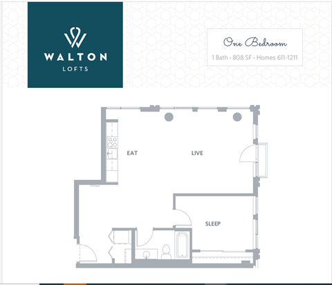 a floor plan of one bedroom loft apartment at walton lofts